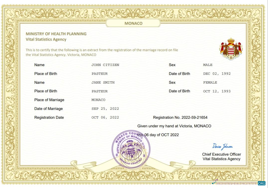 Download Monaco marriage certificate Word and PDF template Photoshop template